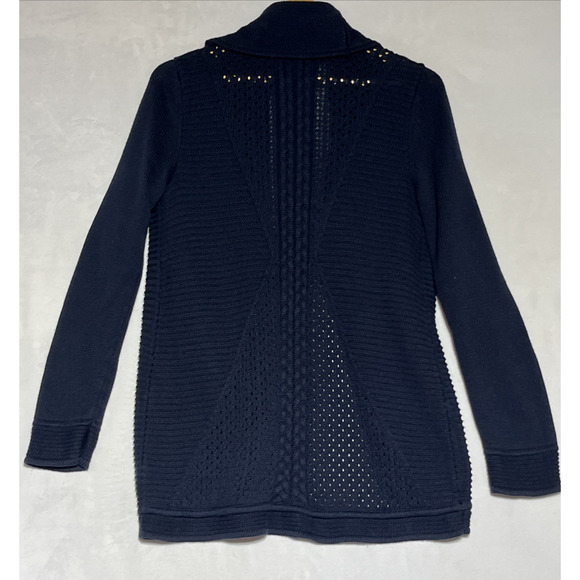 Talbots Ribbed Shawl Collar Cardigan Womens Small Navy Blue Open Knit Sweater - Picture 2 of 10